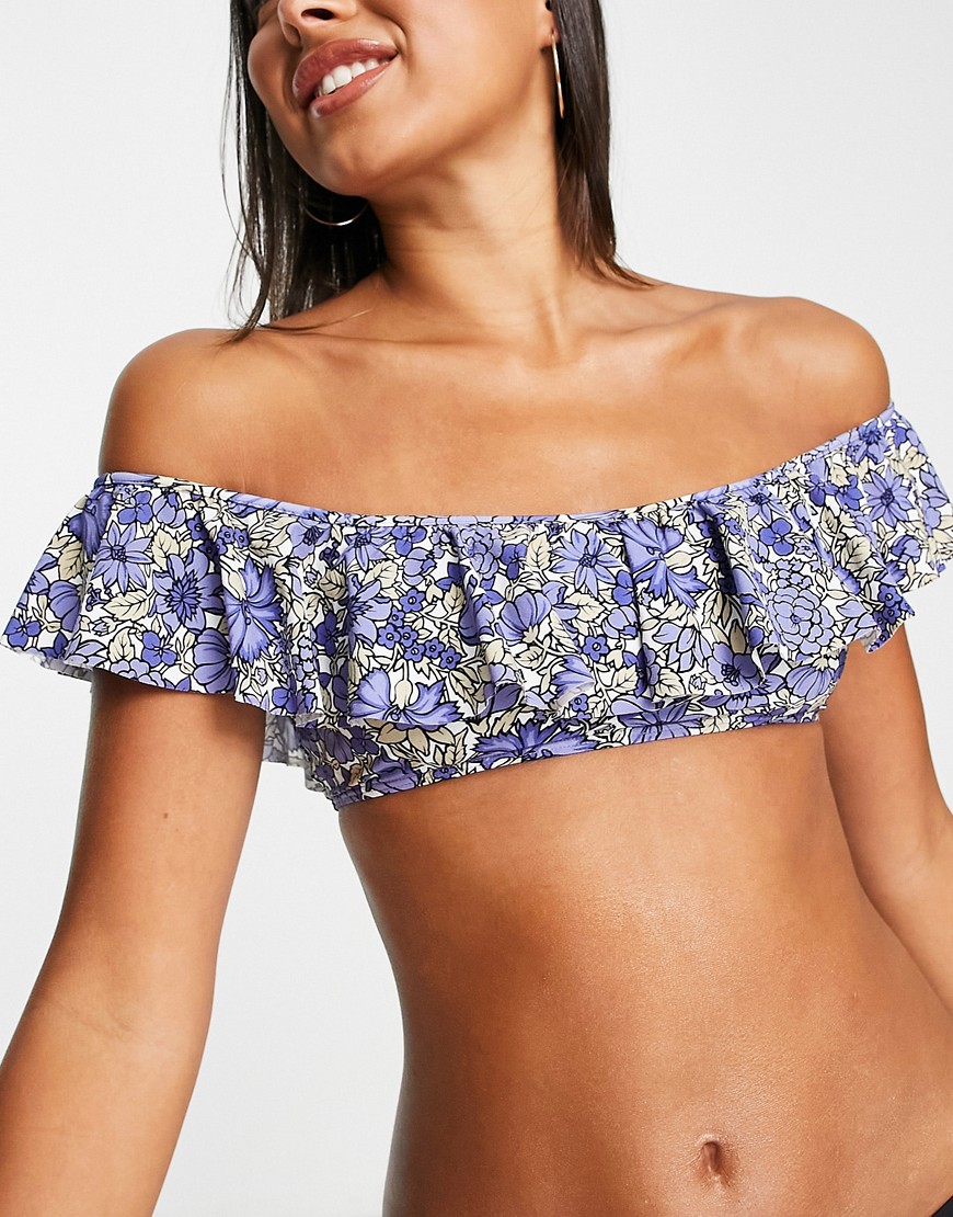 Other Stories &  Frill Bandeau Bikini Top In Purple Floral Print