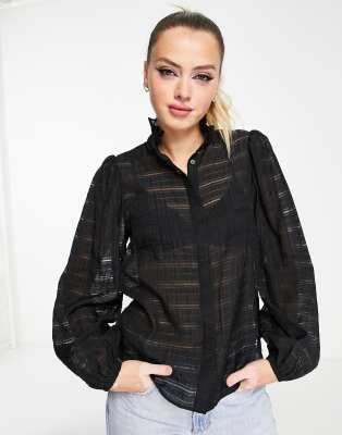  Other Stories frill collar semi sheer blouse in black