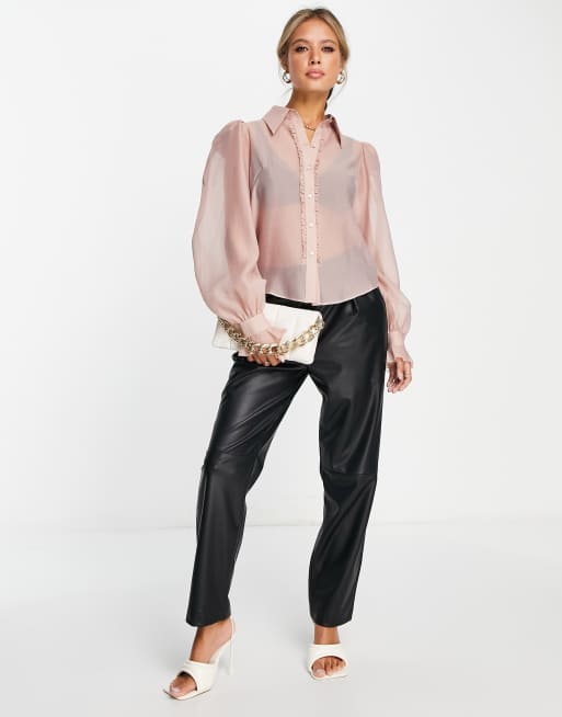 Pretty Lavish sheer blouse in champagne gold