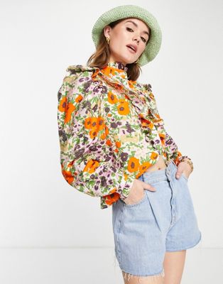 & Other Stories frill detail volume blouse in floral print