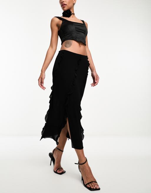  Other Stories frill midaxi skirt in black