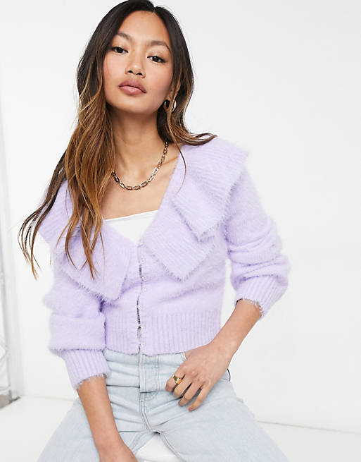 Women & Other Stories frill neck cardigan in lilac 
