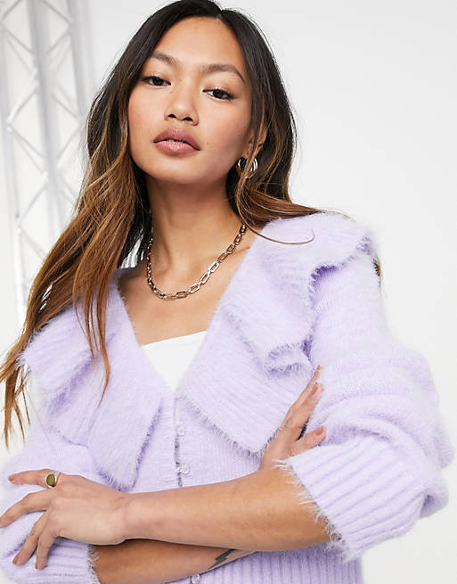 Women & Other Stories frill neck cardigan in lilac 