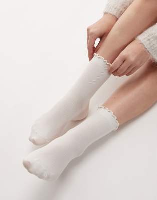 & Other Stories & Other Stories frill rib ankle socks in white