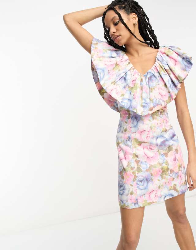 & Other Stories frill sleeve mini dress in floral print