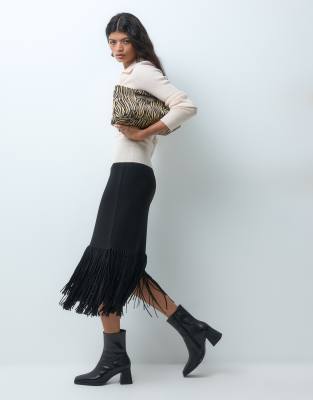 & Other Stories Fringe Midi Skirt In Black