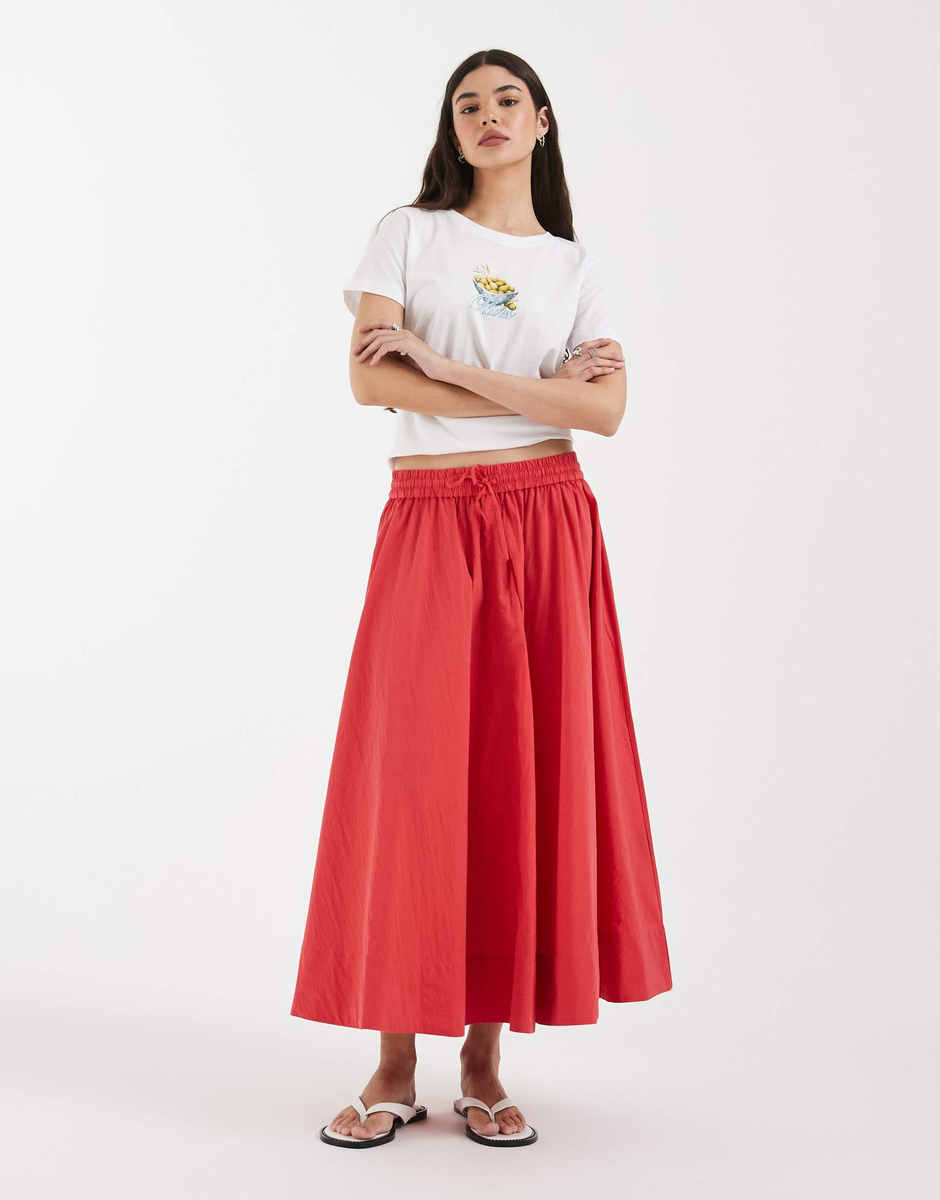 & other stories full circle maxi skirt in bright red
