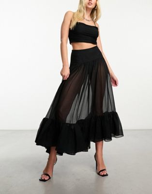 Other Stories &  Full Maxi Skirt With Tiered Hem In Black