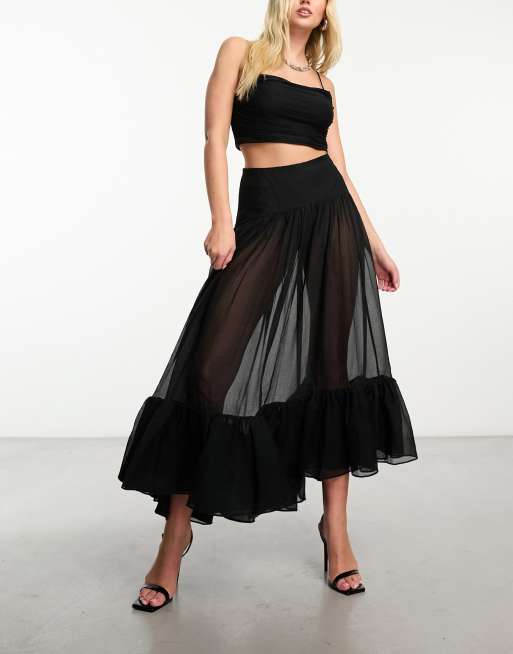  & Other Stories full maxi skirt with tiered hem in black