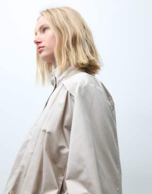 & Other Stories Funnel Neck Cotton Blend Bomber Jacket In Neutral