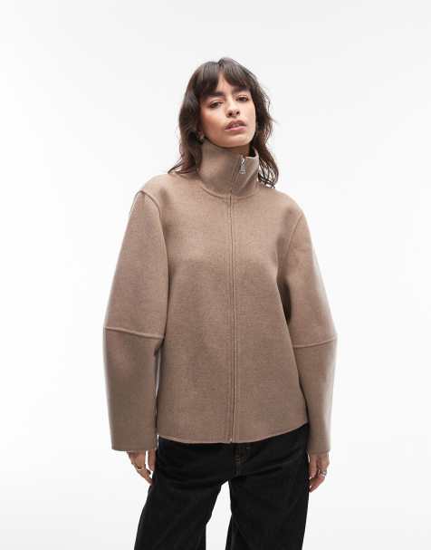 & Other Stories funnel neck knitted bomber jacket in mocha brown