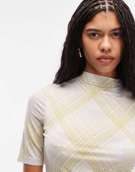 & Other Stories funnel neck top in gray grid plaid , 4 of 4