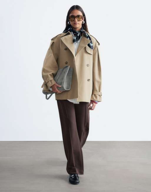 & Other Stories - gabardina corta de algodón con cinturón en beige, 3 de 4