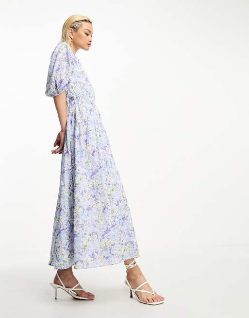  Other Stories gather sleeve midaxi dress in blue floral