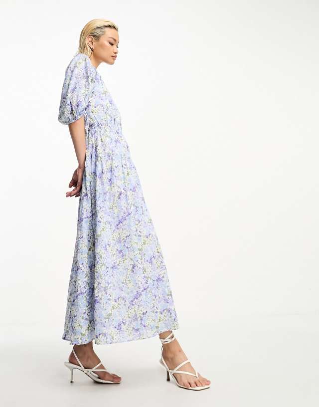 & Other Stories - gather sleeve midaxi dress in blue floral