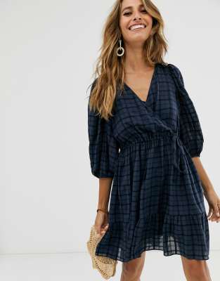 checked wrap dress