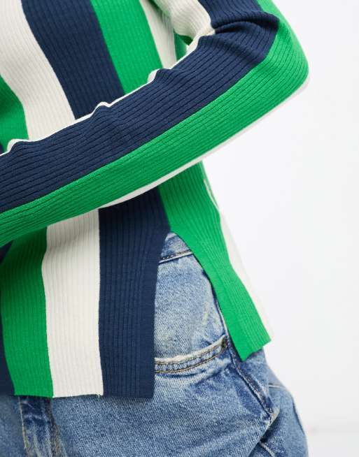 & Other Stories - Gebreide gestreepte trui in blauw en groen, 3 van 4