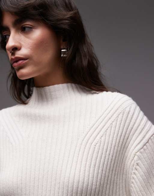 & Other Stories - Gebreide mini trui-jurk van wolmix met ingenomen taille in gebroken wit, 3 van 4