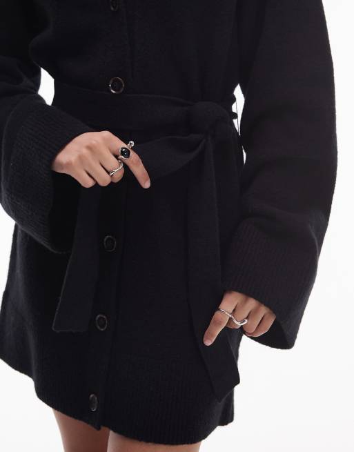 & Other Stories - Gebreide mini-vestjurk met riem in zwart, 3 van 4