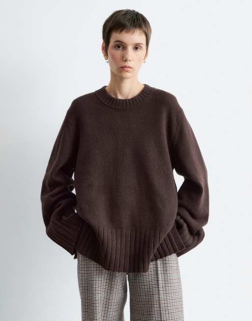 & Other Stories - Gebreide oversized sweater van wolmix met brede geribbelde zoom in zwart