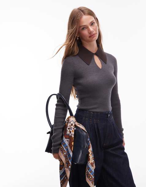 & Other Stories - Gebreide slim-fit top van mohair en wol met polokraagje in grijs - view 1