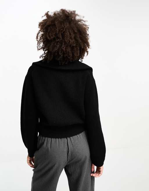 & Other Stories - Gebreide sweater met ritskraag in zwart, 3 van 4