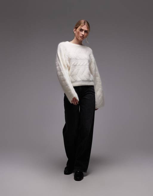 & Other Stories - Gebreide sweater van wolmix met kabels in wit, 4 van 4