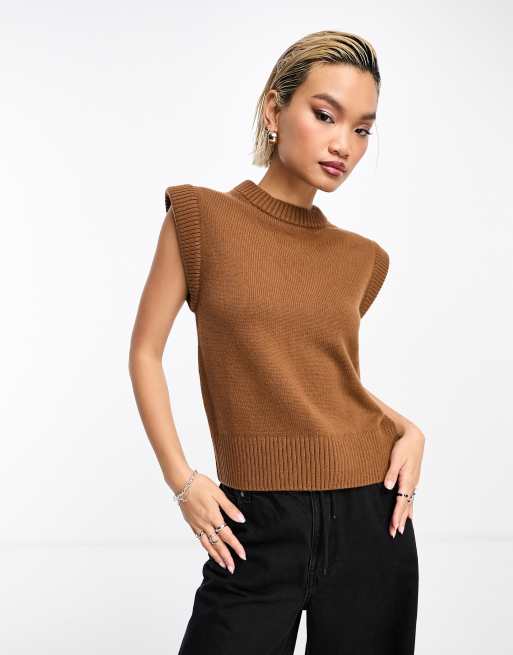& Other Stories - Gebreide tanktop van merinowolmix met verlengde schouders in bruin