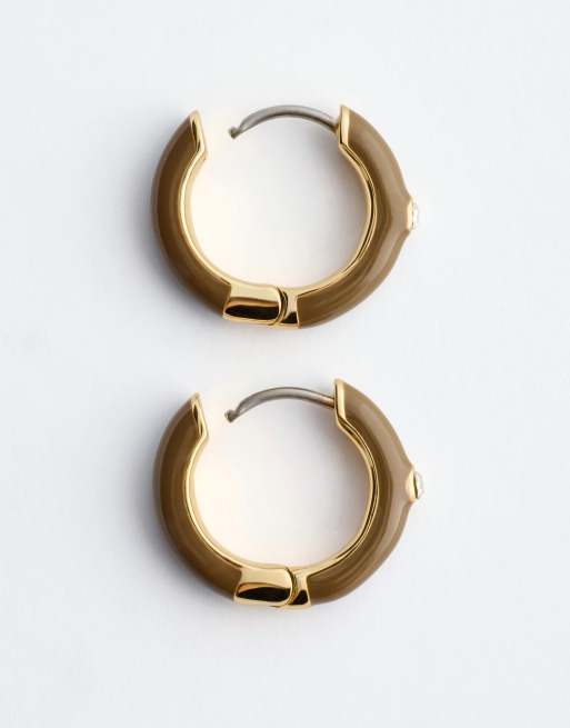 & Other Stories geëmailleerde en messing hoops met strass in beige, 3 van 3