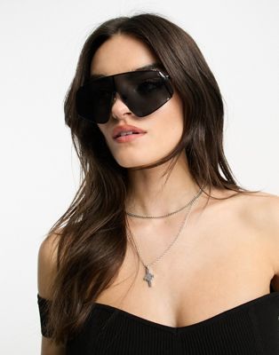 & Other Stories geometric metal visor sunglasses in black