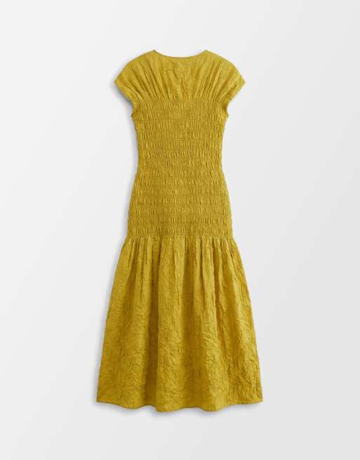 & Other Stories – Gerafftes Maxikleid in Zitrusgrün mit Knitterstruktur , 6 von 8