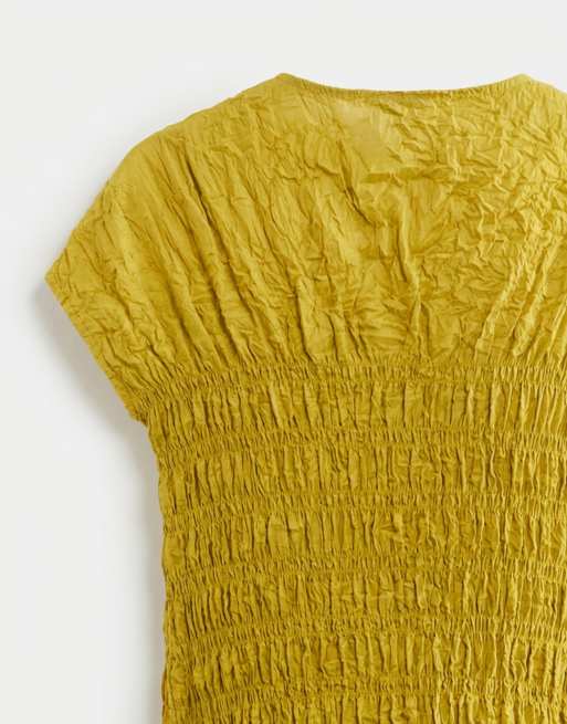 & Other Stories – Gerafftes Maxikleid in Zitrusgrün mit Knitterstruktur , 8 von 8