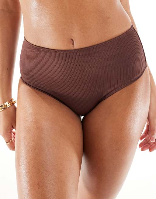 & Other Stories - Geribbeld bikinibroekje met hoge taille in donkerbruin, 2 van 4