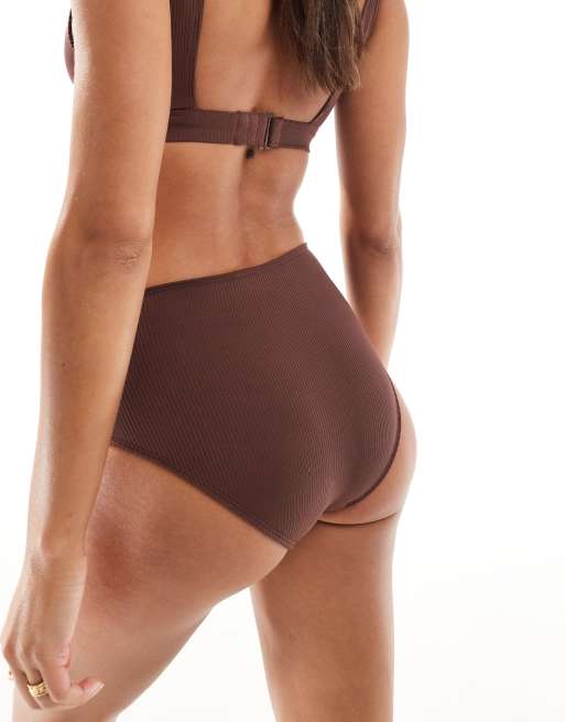 & Other Stories - Geribbeld bikinibroekje met hoge taille in donkerbruin, 4 van 4