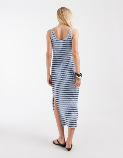 & Other Stories - Geribbelde gestreepte gebreide maxi jurk in blauw en wit gestreept , 4 van 4