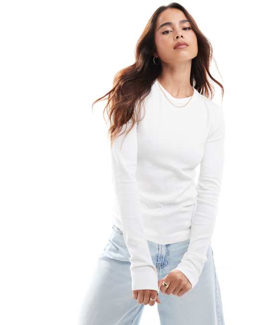 & Other Stories - Geribbelde top met lange mouwen in wit