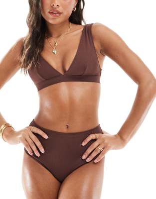 & Other Stories - Gerippte Bikinihose in Dunkelbraun mit hohem Bund-Brown