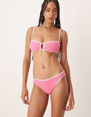 & Other Stories - Gerippte Bikinihose in Rosa mit Kontrastdetail