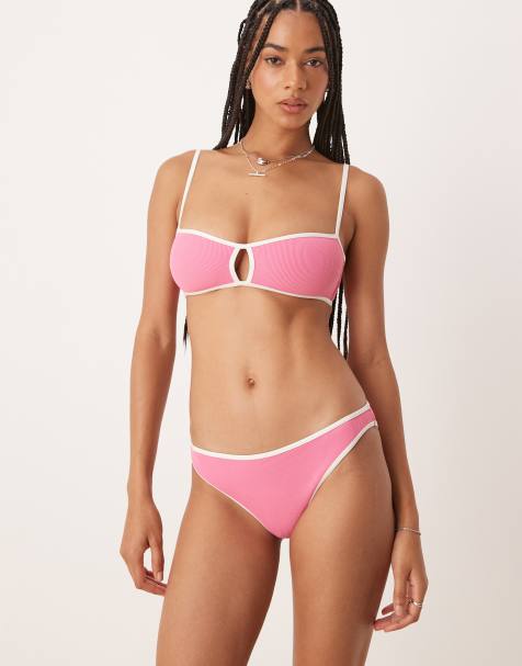 & Other Stories – Gerippte Bikinihose in Rosa mit Kontrastdetail - view 1