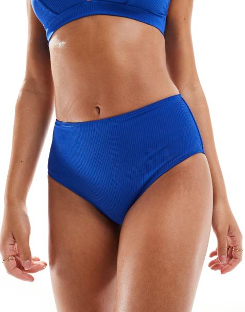 & Other Stories – Gerippte Bikinihose mit hohem Bund in Blau, exklusiv bei ASOS - view 1