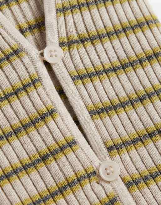 & Other Stories – Gerippte Strickjacke in Grün mit Streifen und Knopfleiste , 7 von 11