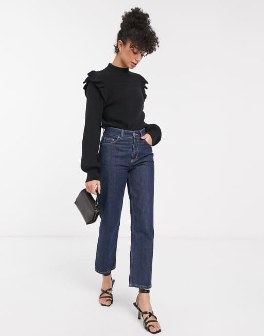 & Other Stories – Gerippter Pullover mit gerüschten Schultern in Schwarz, 4 von 4
