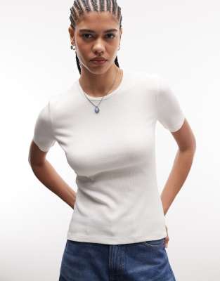 & Other Stories - Geripptes, superweiches T-Shirt in Wollweiß mit schmalem Schnitt