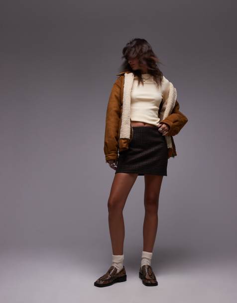 & Other Stories - Geruite mini rok van wolmix met lage taille in bruin, deel van co-ord set - view 1