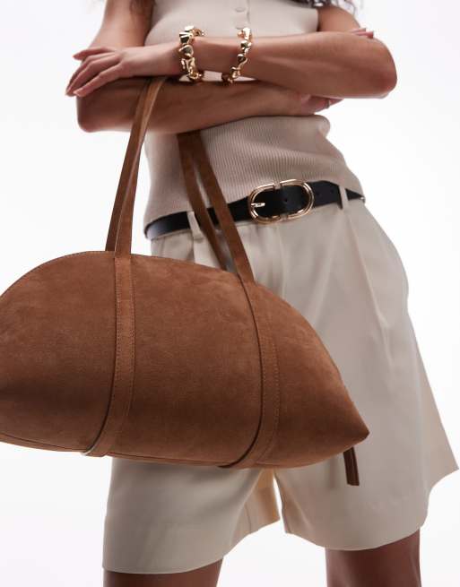 & Other Stories – Geschwungene Schultertasche aus braunem Wildleder mit zwei Henkeln