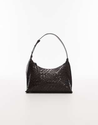 & Other Stories - Geschwungene Umhängetasche aus Echtleder in Braun mit Flechtdesign-Brown