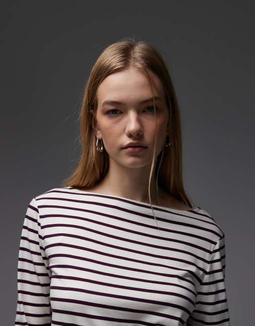 & Other Stories - Gestreepte top met lange mouwen en boothals in paars en wit, 4 van 4
