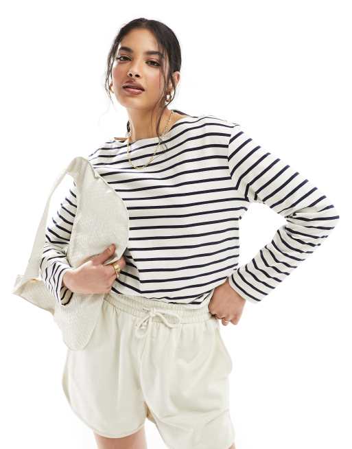 & Other Stories - Gestreepte top met lange mouwen in donkerblauw en crème