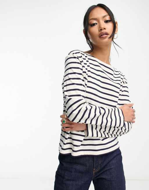 & Other Stories - Gestreepte top met lange mouwen in gebroken wit en marineblauw