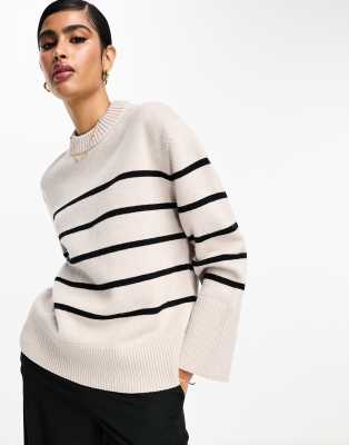 & Other Stories - Gestreifter Strickpullover in Beige und Schwarz-Neutral